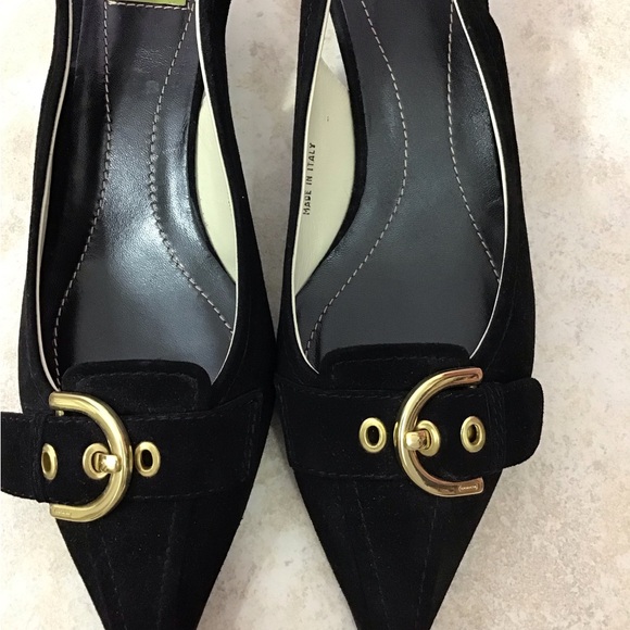 Coach Black Suede Sandra Made in Italy kitten heels size 6 1/2 . - Picture 3 of 8
